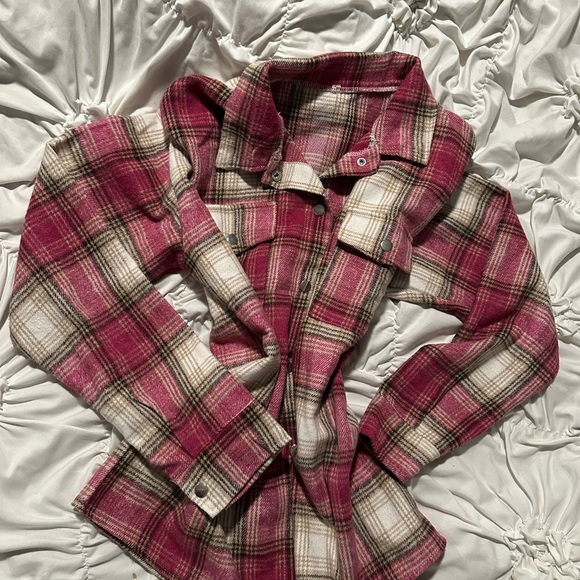 Plaid Women's Jacket - Pink and Cream - Picture 1 of 6